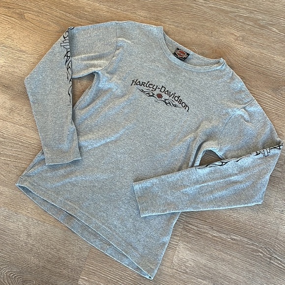 Vintage 90s Harley Davidson Roswell NM Long Sleeve Tee Womens Large Gray Fitted - Picture 6 of 10
